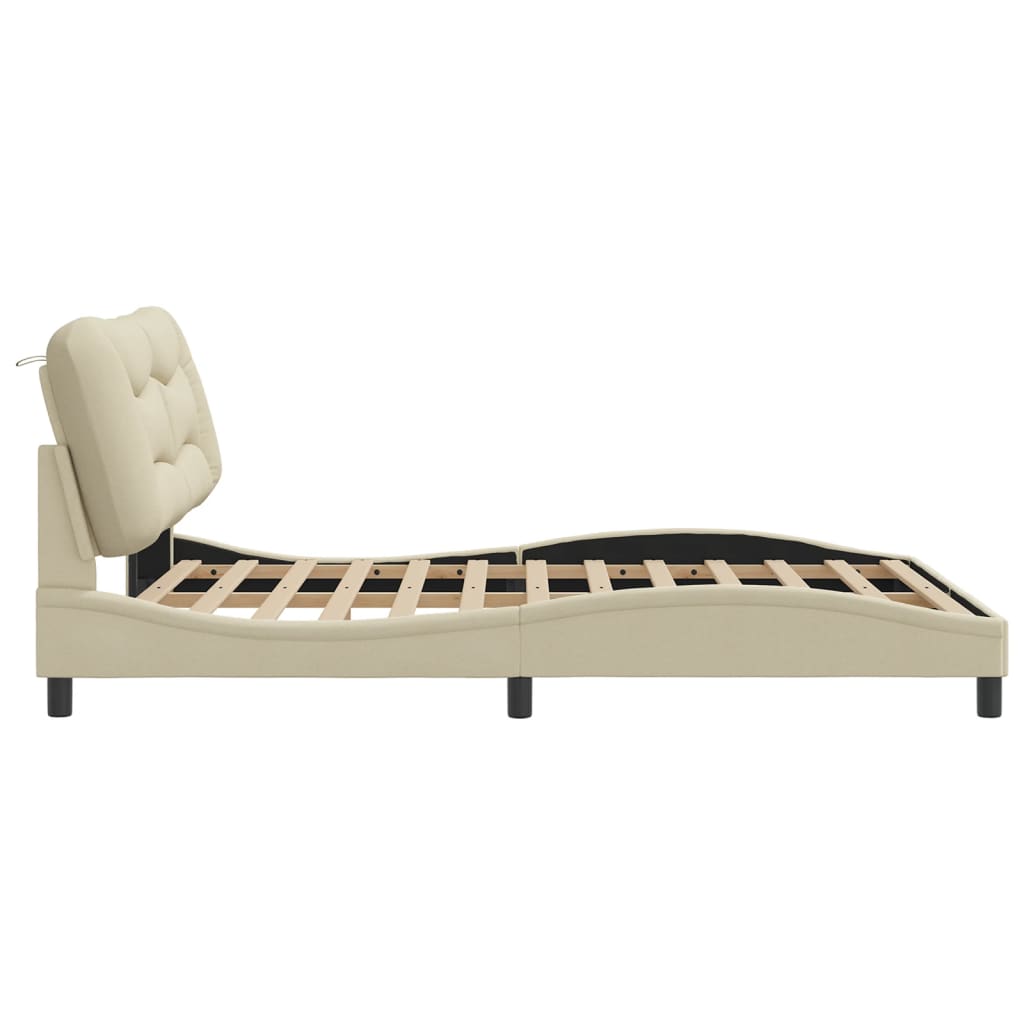 Bettgestell mit LED ohne Matratze "Hvar" Creme 160x200 cm Stoff