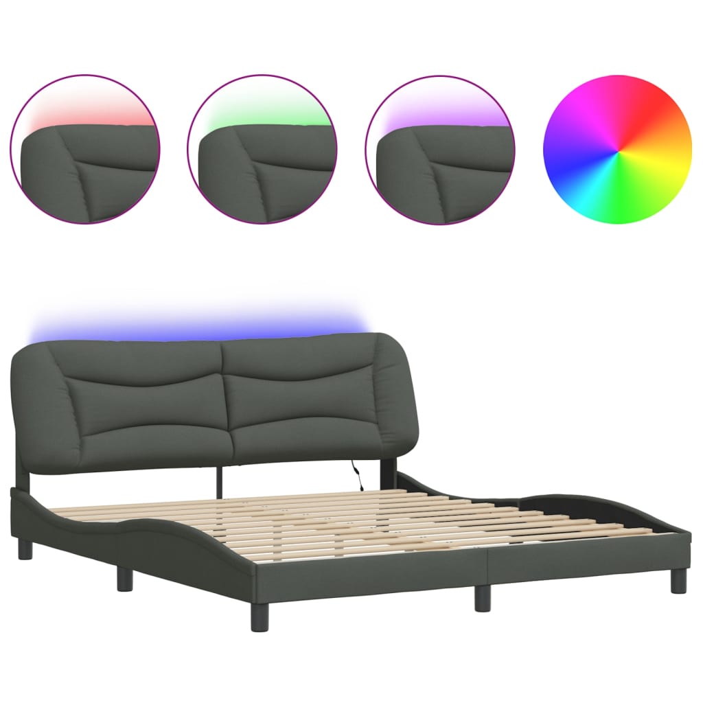 Bettgestell mit LED ohne Matratze "Hvar" Dunkelgrau 180x200 cm Stoff