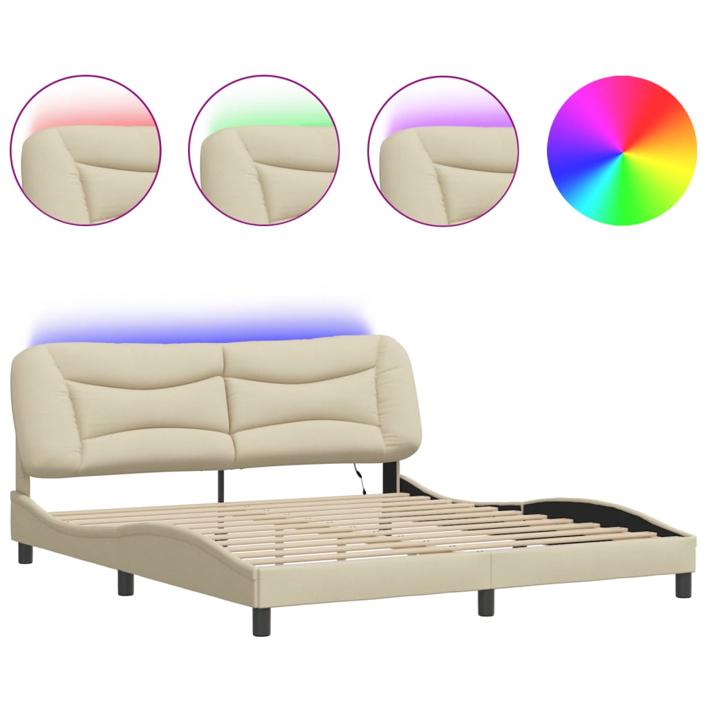 Bettgestell mit LED ohne Matratze "Hvar" Creme 180x200 cm Stoff