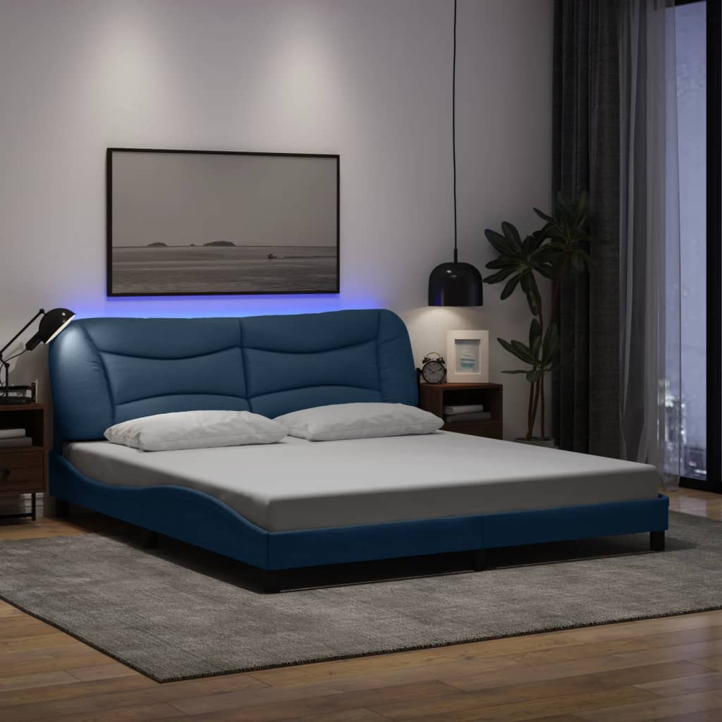 Bettgestell mit LED ohne Matratze "Hvar" Blau 180x200 cm Stoff