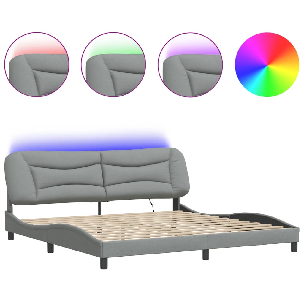 Bettgestell mit LED ohne Matratze "Hvar" Hellgrau 200x200 cm Stoff