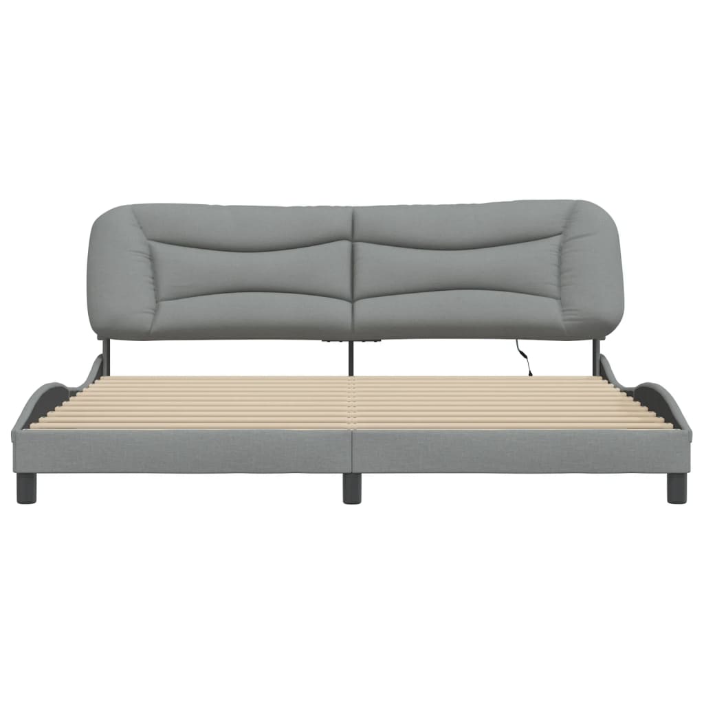 Bettgestell mit LED ohne Matratze "Hvar" Hellgrau 200x200 cm Stoff