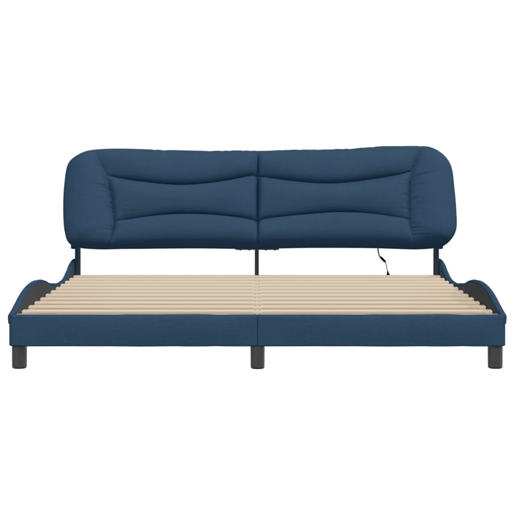 Bettgestell mit LED ohne Matratze "Hvar" Blau 200x200 cm Stoff