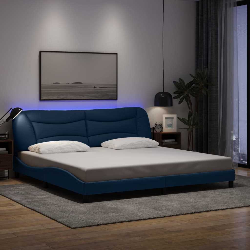 Bettgestell mit LED ohne Matratze "Hvar" Blau 200x200 cm Stoff