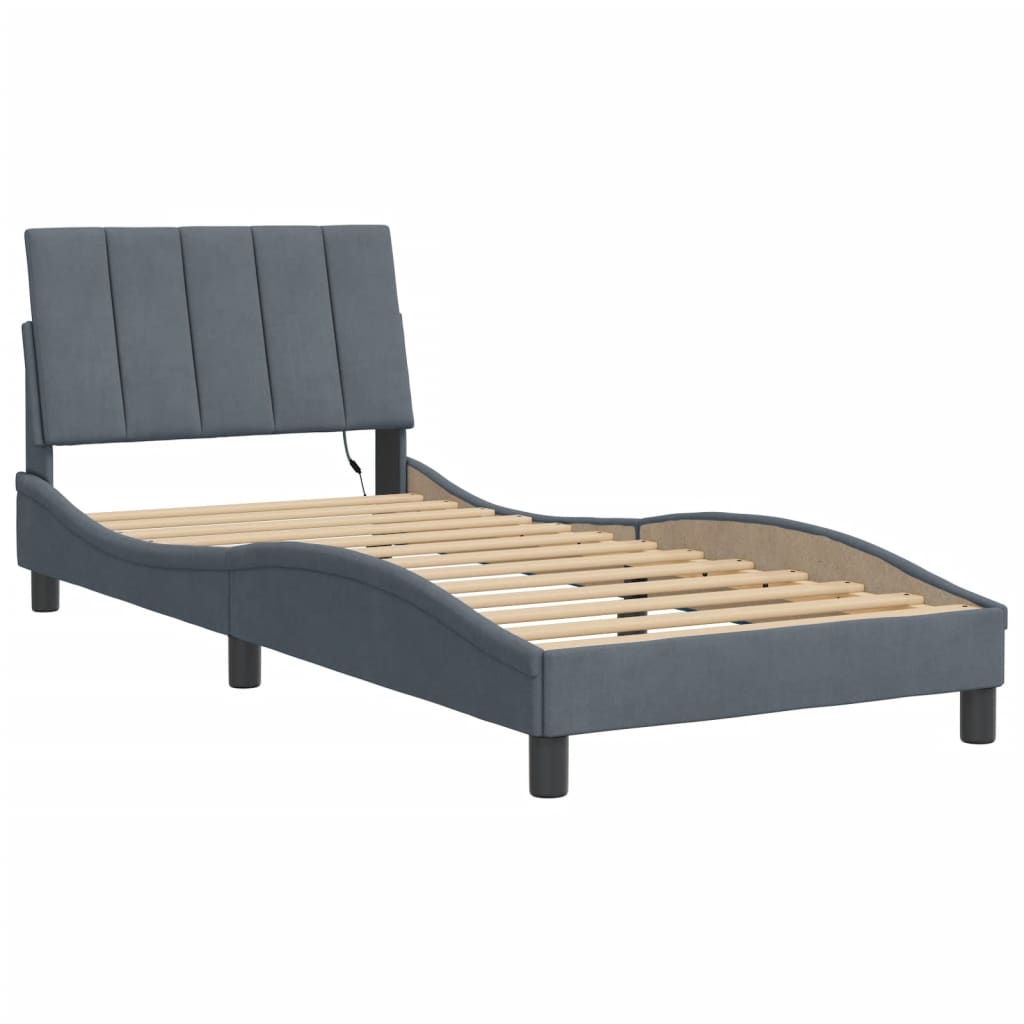Bettgestell mit LED ohne Matratze "Hanko" Dunkelgrau 80x200 cm Samt