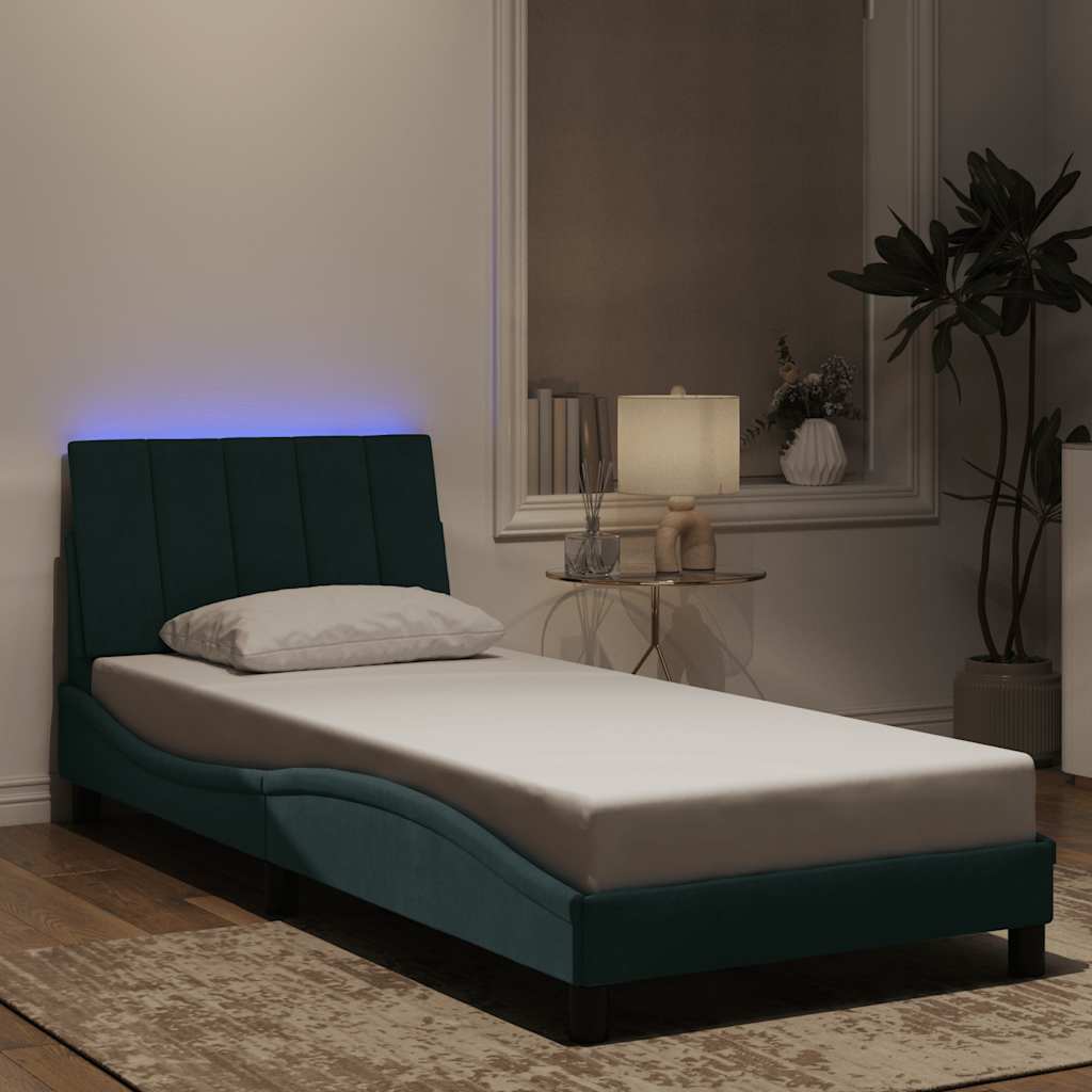 Bettgestell mit LED ohne Matratze "Hanko" Dunkelgrün 80x200 cm Samt