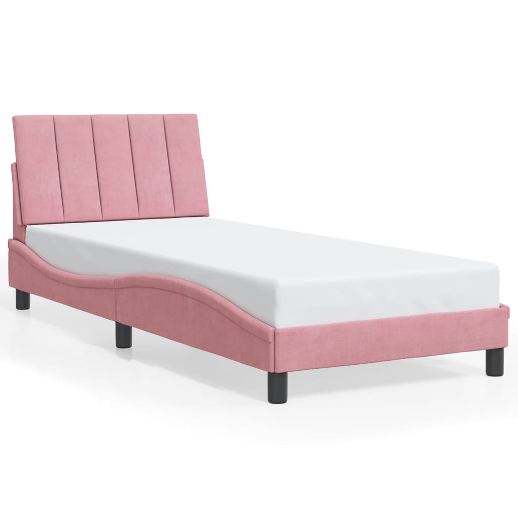 Bettgestell mit LED ohne Matratze "Hanko" Rosa 80x200 cm Samt
