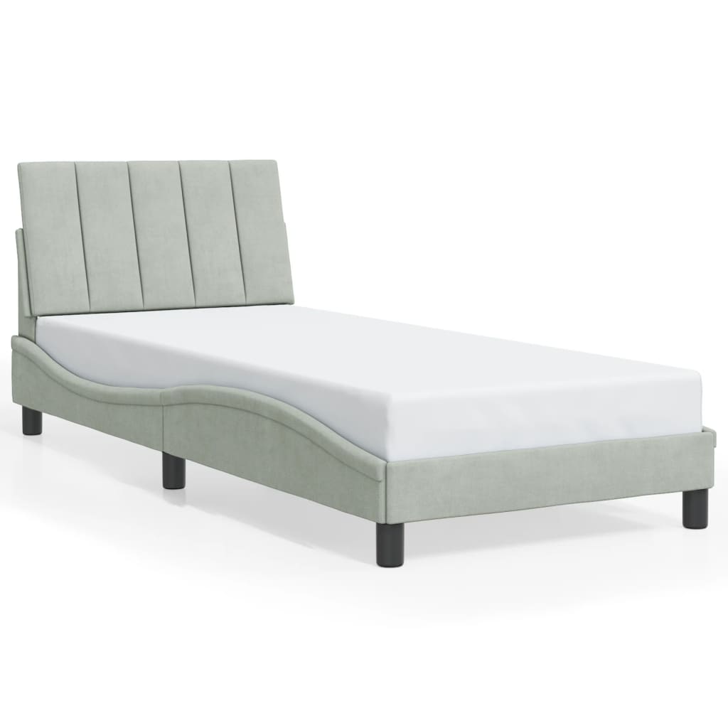 Bettgestell mit LED ohne Matratze "Hanko" Hellgrau 90x190 cm Samt