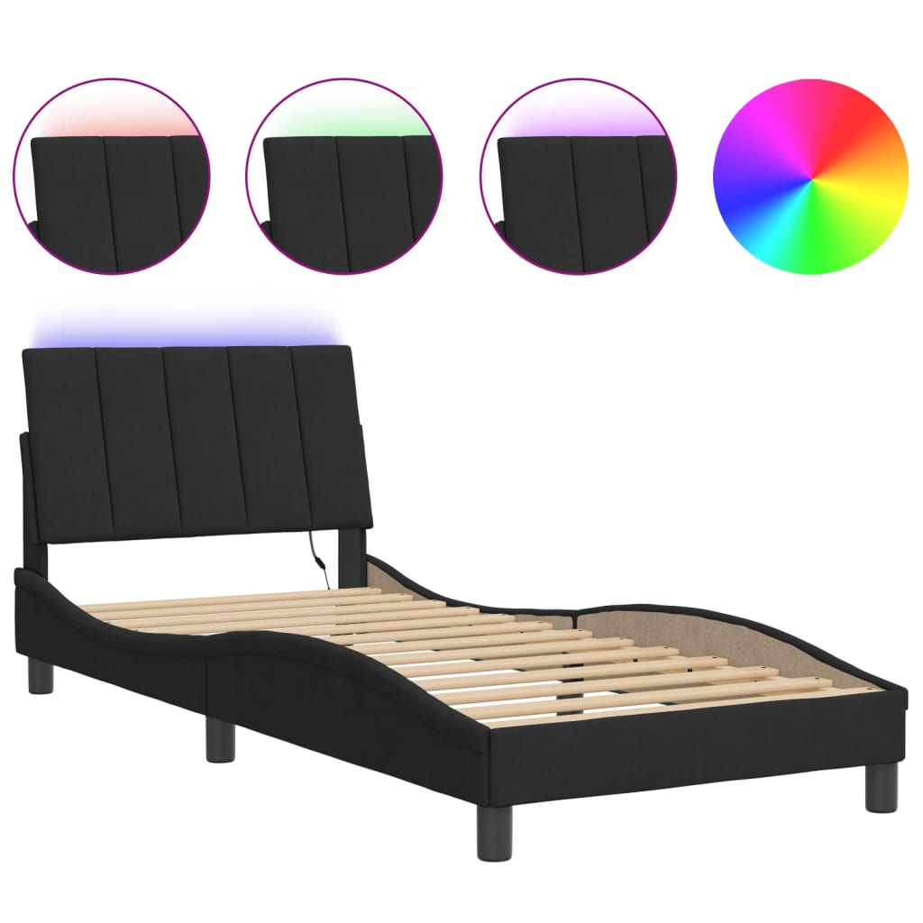 Bettgestell mit LED ohne Matratze "Hanko" Schwarz 90x190 cm Samt