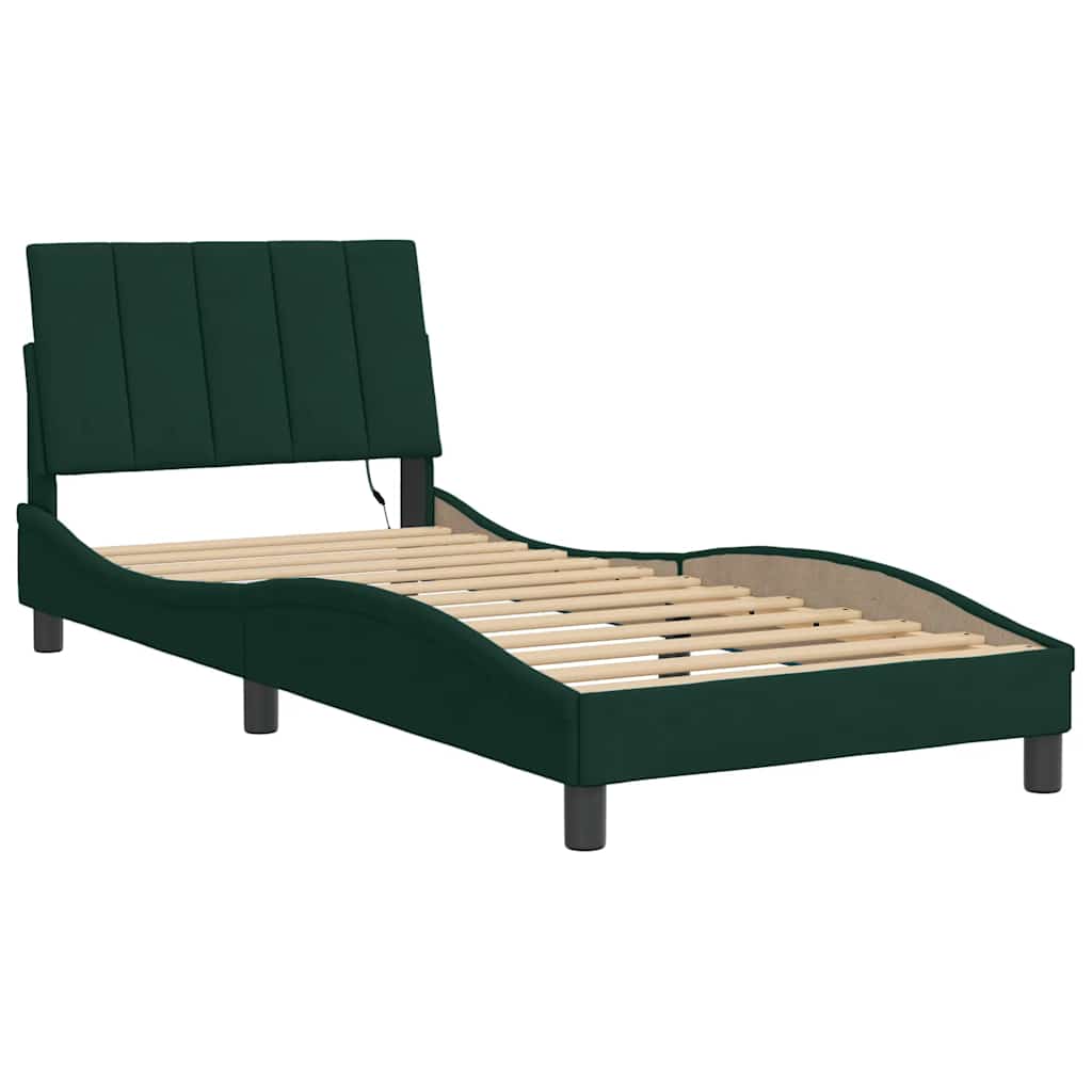 Bettgestell mit LED ohne Matratze "Hanko" Dunkelgrün 90x190 cm Samt