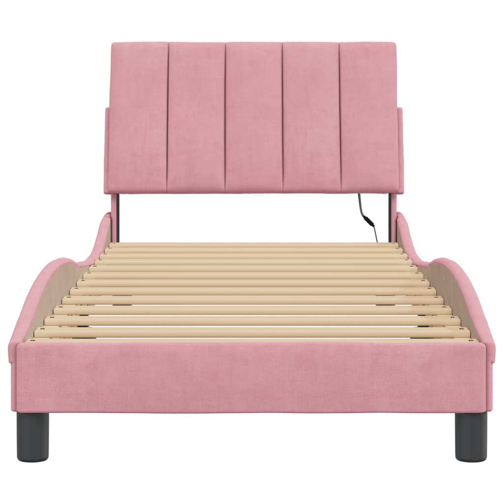 Bettgestell mit LED ohne Matratze "Hanko" Rosa 90x190 cm Samt