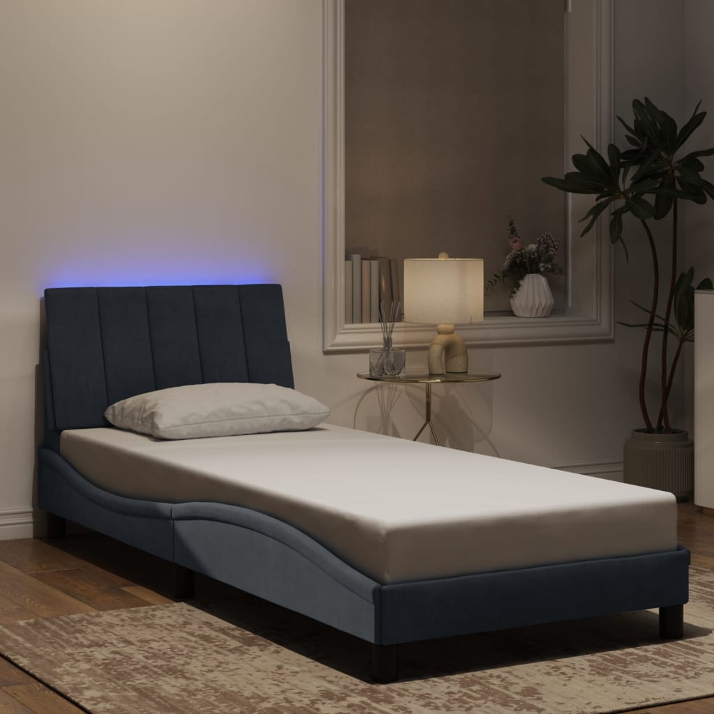 Bettgestell mit LED ohne Matratze "Hanko" Dunkelgrau 90x200 cm Samt