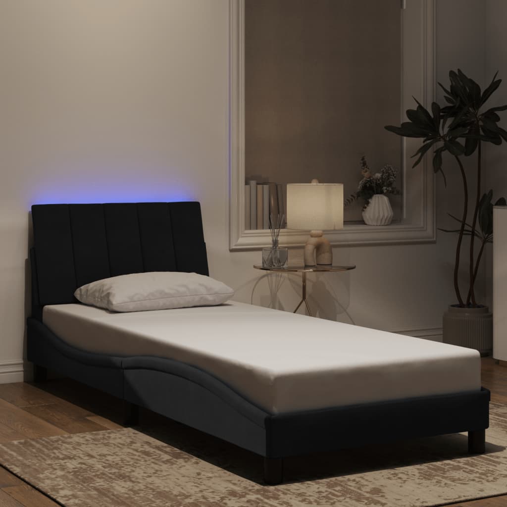 Bettgestell mit LED ohne Matratze "Hanko" Schwarz 90x200 cm Samt
