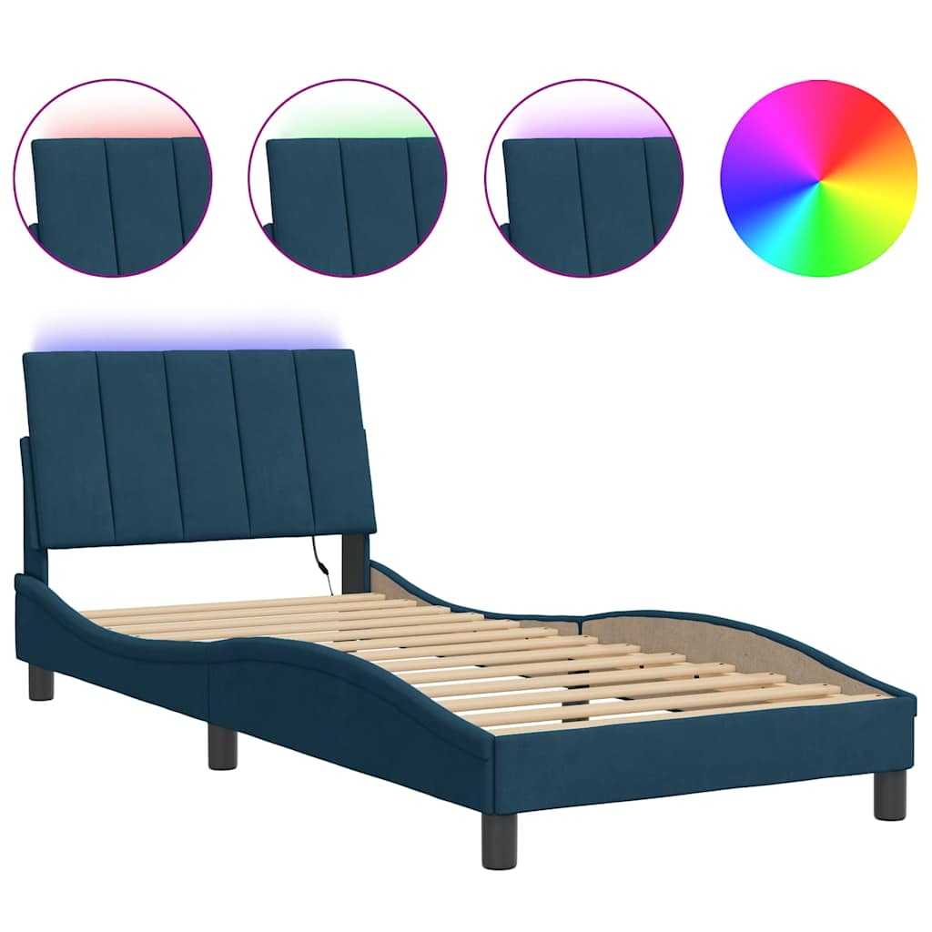 Bettgestell mit LED ohne Matratze "Hanko" Blau 90x200 cm Samt