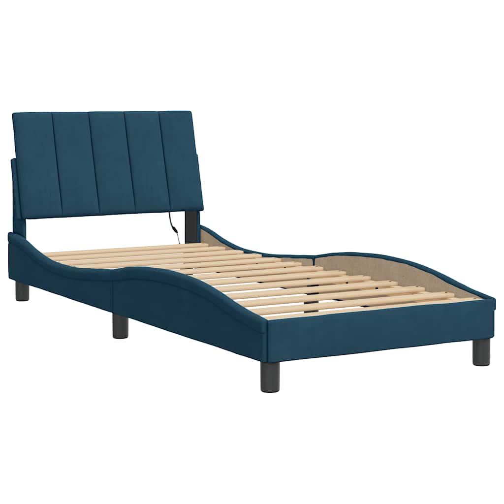 Bettgestell mit LED ohne Matratze "Hanko" Blau 90x200 cm Samt