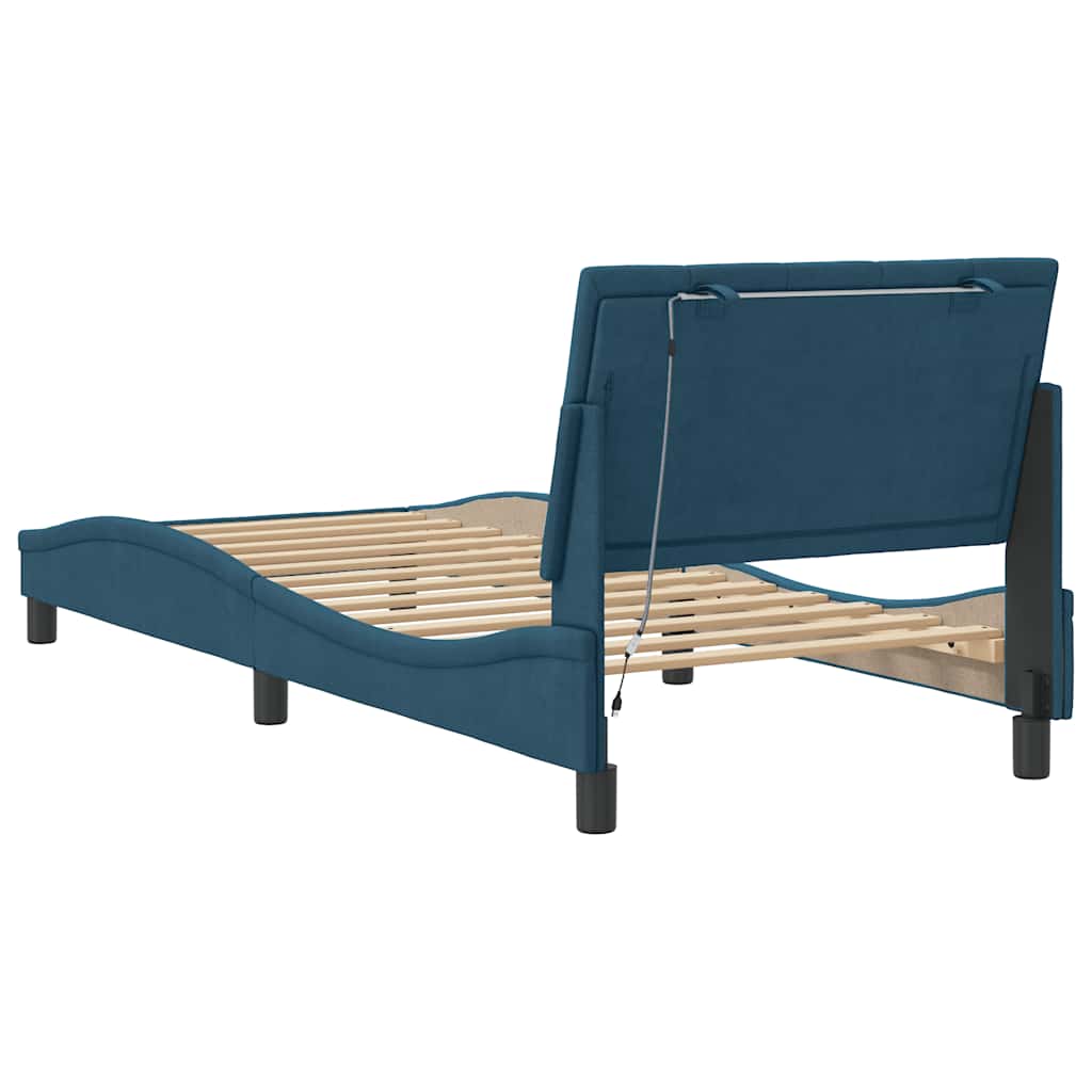 Bettgestell mit LED ohne Matratze "Hanko" Blau 90x200 cm Samt