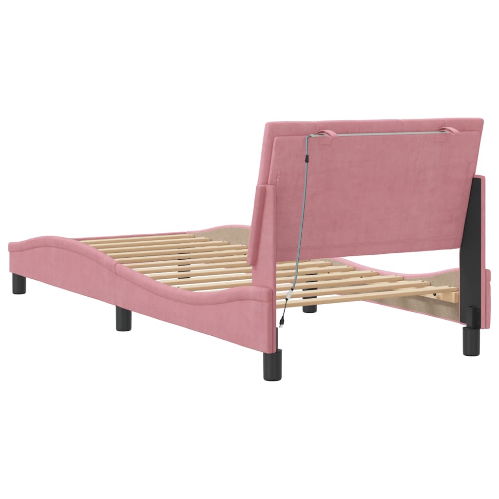 Bettgestell mit LED ohne Matratze "Hanko" Rosa 90x200 cm Samt
