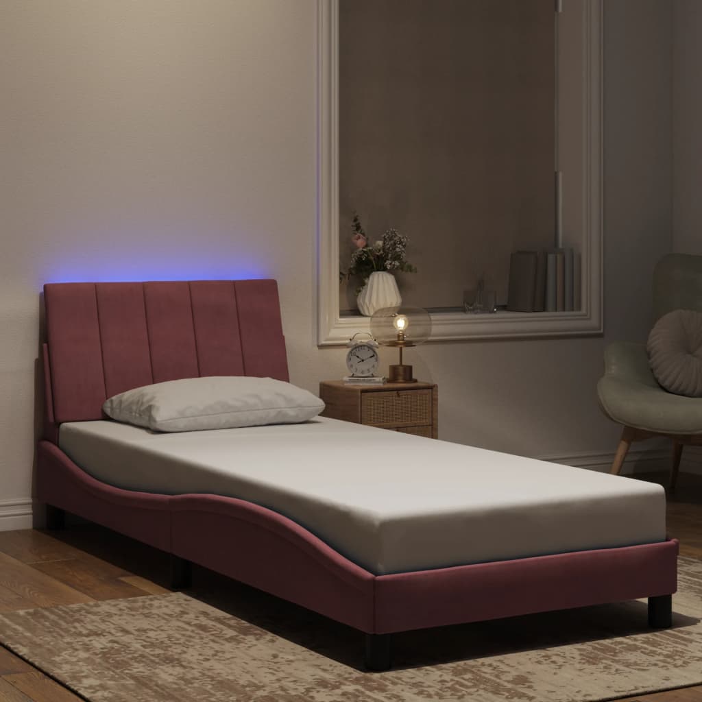 Bettgestell mit LED ohne Matratze "Hanko" Rosa 90x200 cm Samt