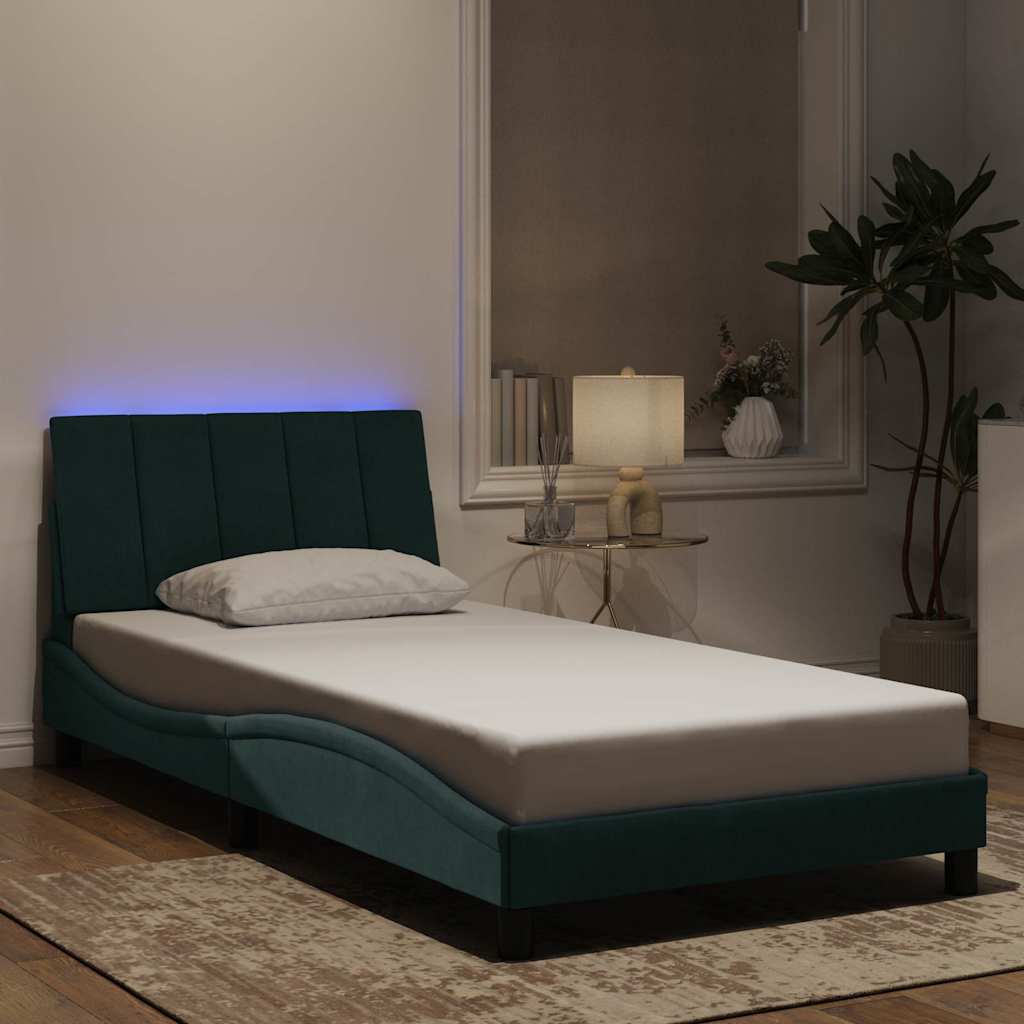 Bettgestell mit LED ohne Matratze "Hanko" Dunkelgrün 100x200 cm Samt