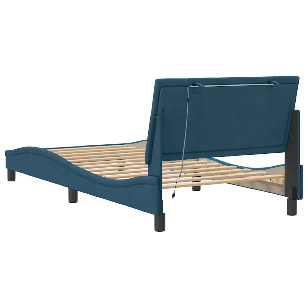 Bettgestell mit LED ohne Matratze "Hanko" Blau 100x200 cm Samt