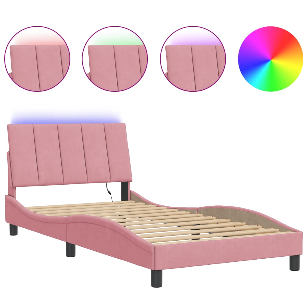 Bettgestell mit LED ohne Matratze "Hanko" Rosa 100x200 cm Samt