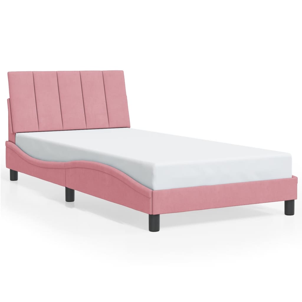 Bettgestell mit LED ohne Matratze "Hanko" Rosa 100x200 cm Samt
