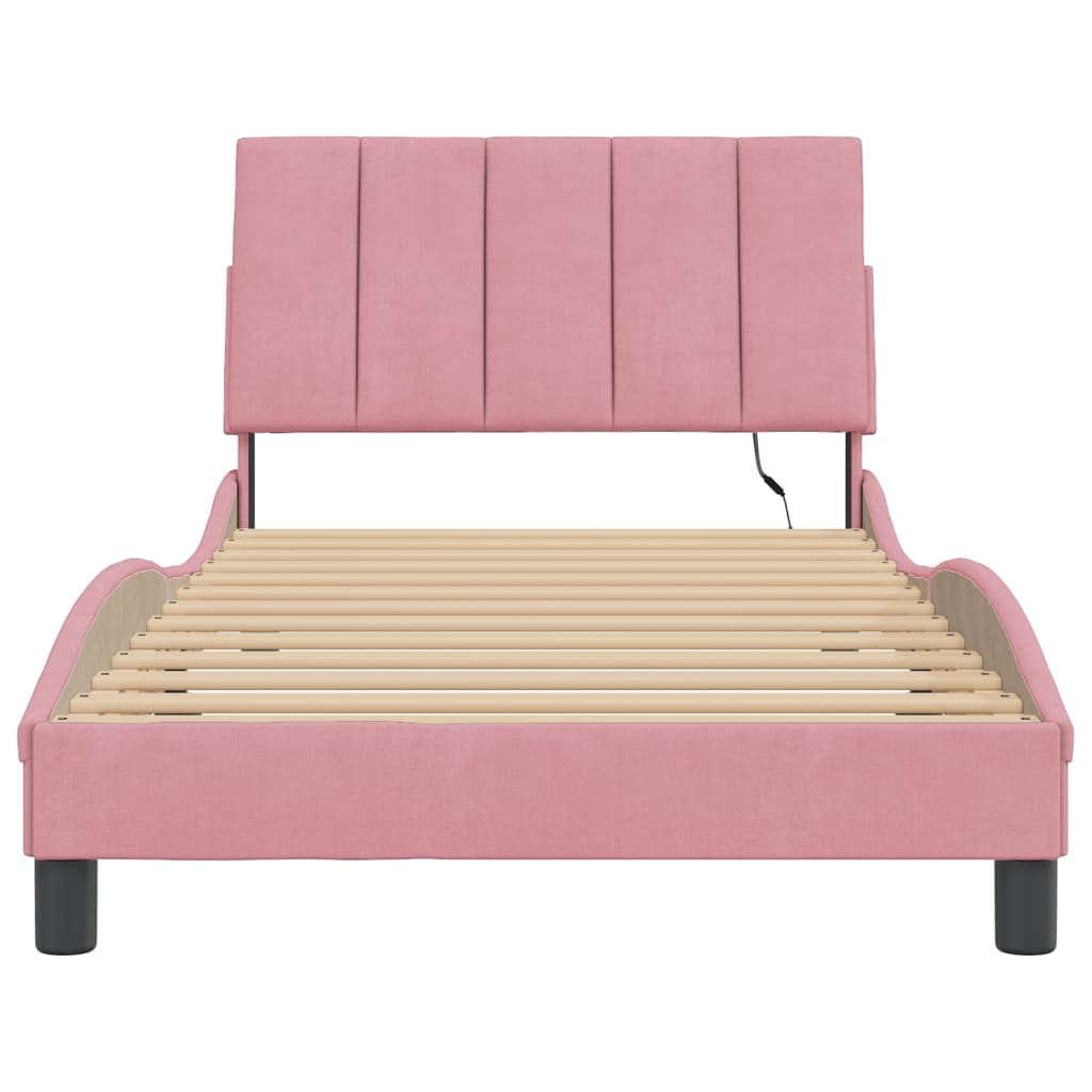 Bettgestell mit LED ohne Matratze "Hanko" Rosa 100x200 cm Samt