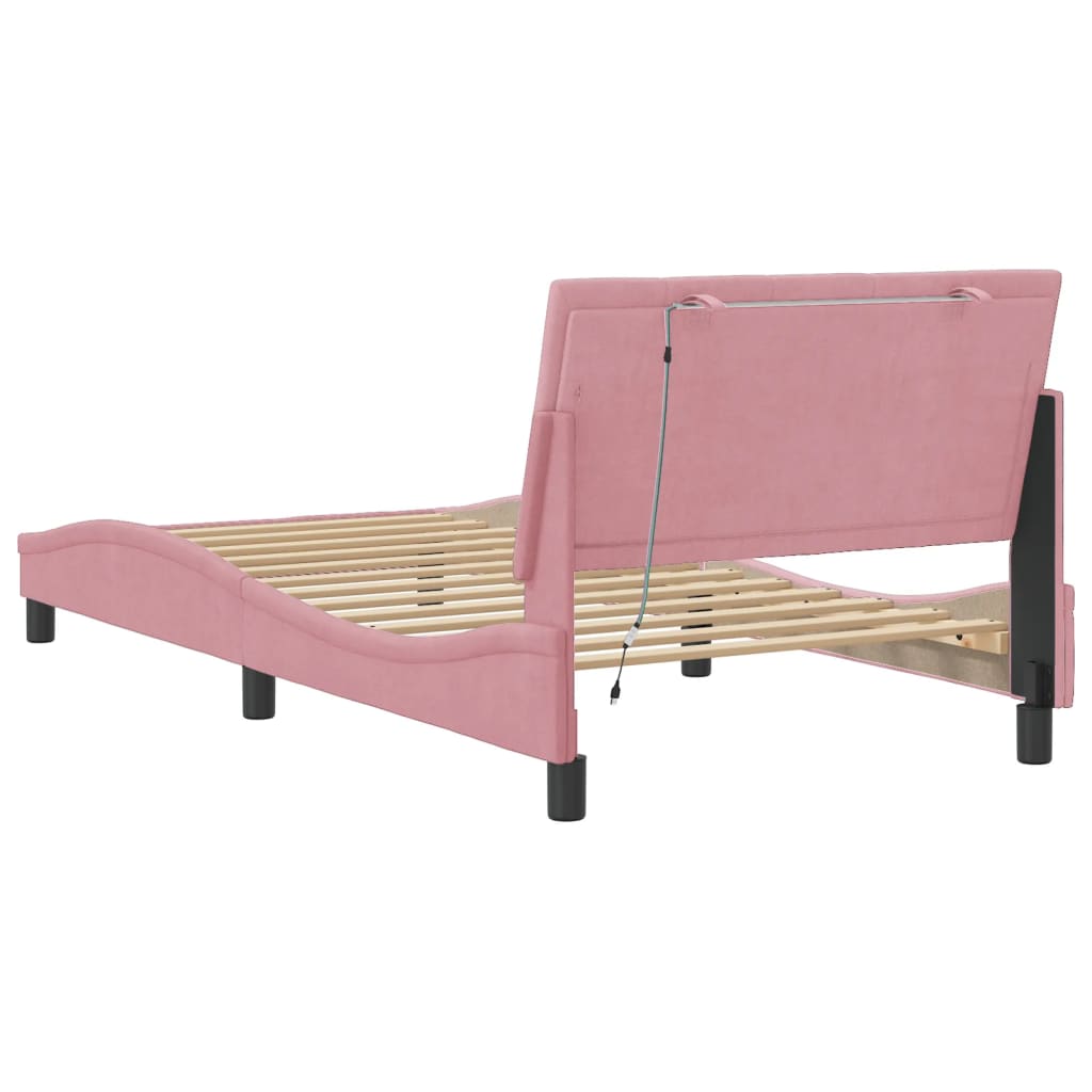 Bettgestell mit LED ohne Matratze "Hanko" Rosa 100x200 cm Samt