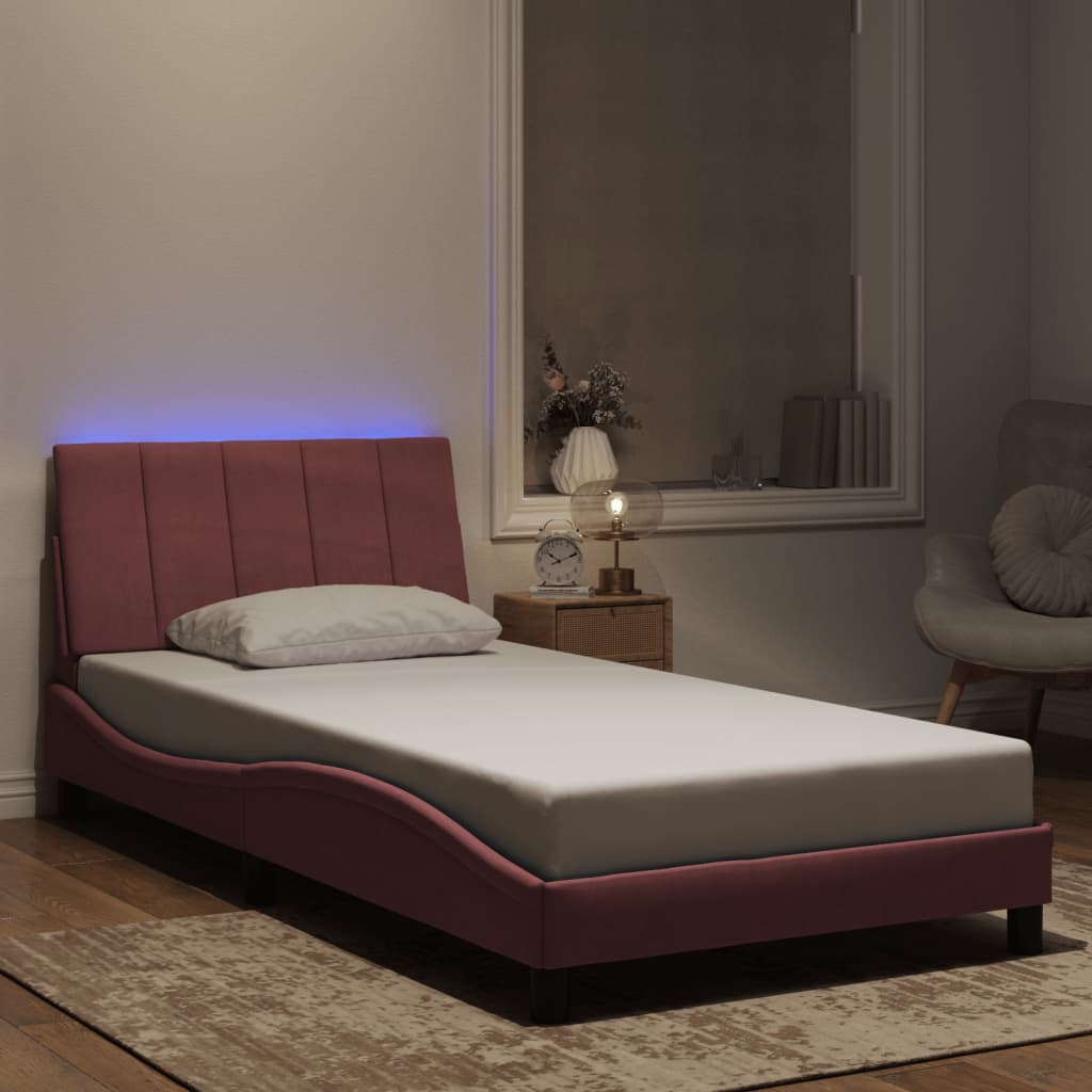 Bettgestell mit LED ohne Matratze "Hanko" Rosa 100x200 cm Samt