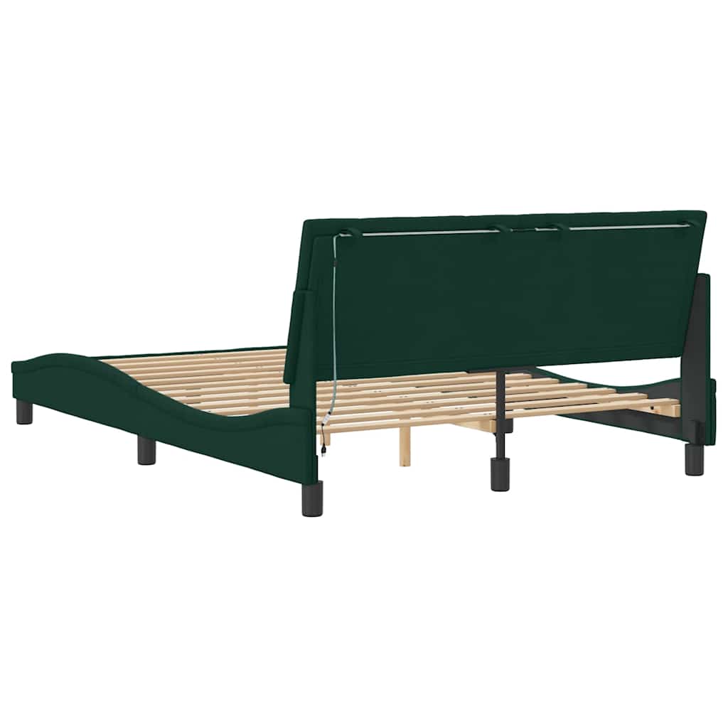 Bettgestell mit LED ohne Matratze "Hanko" Dunkelgrün 120x200 cm Samt
