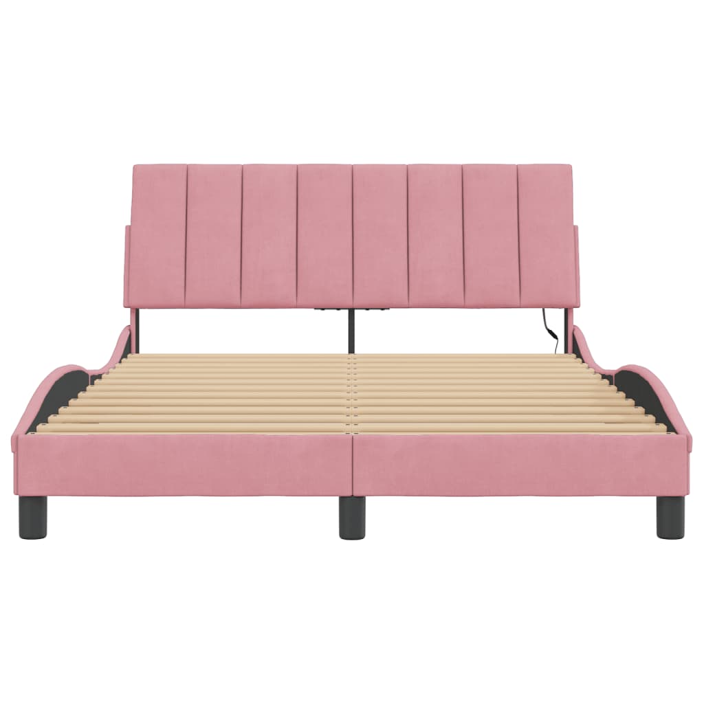 Bettgestell mit LED ohne Matratze "Hanko" Rosa 120x200 cm Samt