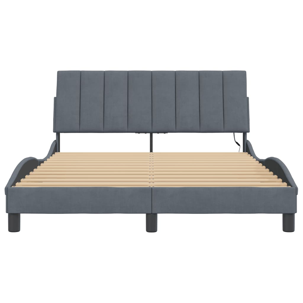 Bettgestell mit LED ohne Matratze "Hanko" Dunkelgrau 140x190 cm Samt