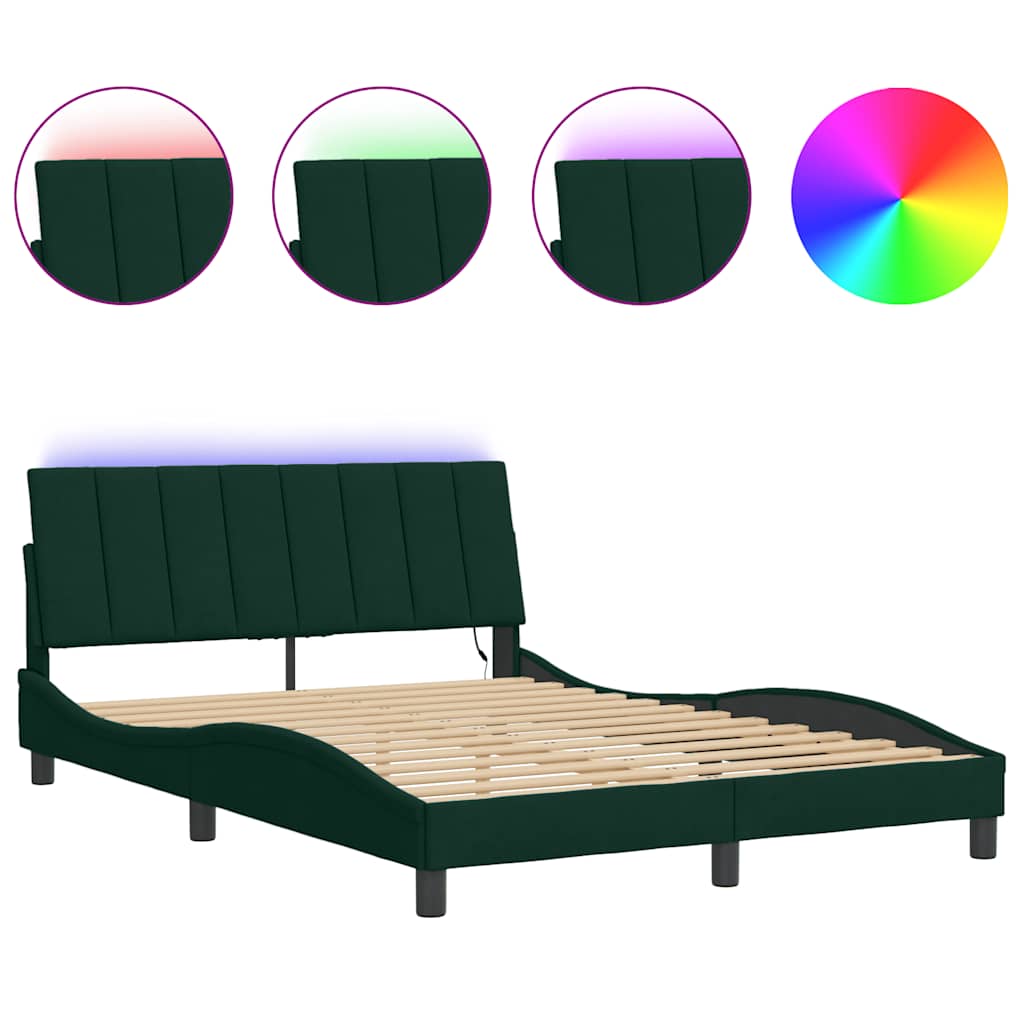 Bettgestell mit LED ohne Matratze "Hanko" Dunkelgrün 140x190 cm Samt