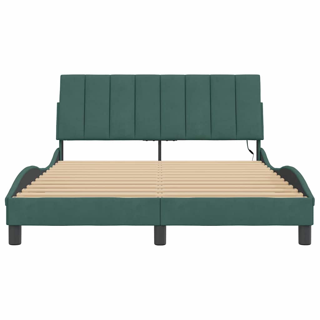 Bettgestell mit LED ohne Matratze "Hanko" Dunkelgrün 140x190 cm Samt