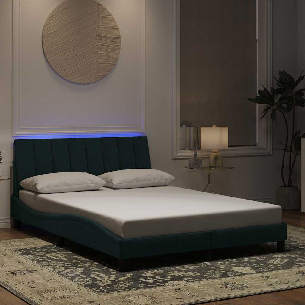 Bettgestell mit LED ohne Matratze "Hanko" Dunkelgrün 140x190 cm Samt