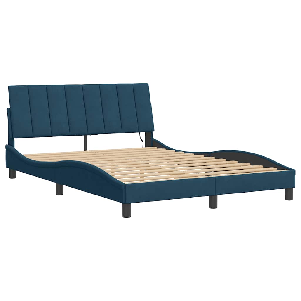 Bettgestell mit LED ohne Matratze "Hanko" Blau 140x190 cm Samt