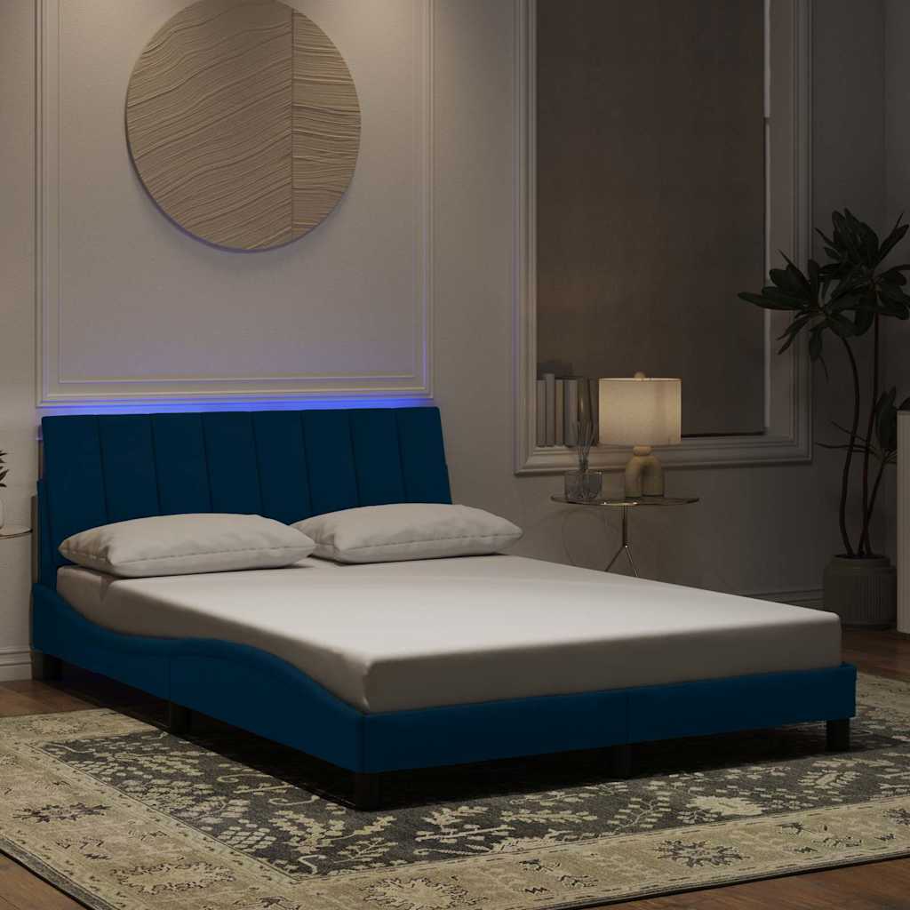 Bettgestell mit LED ohne Matratze "Hanko" Blau 140x190 cm Samt