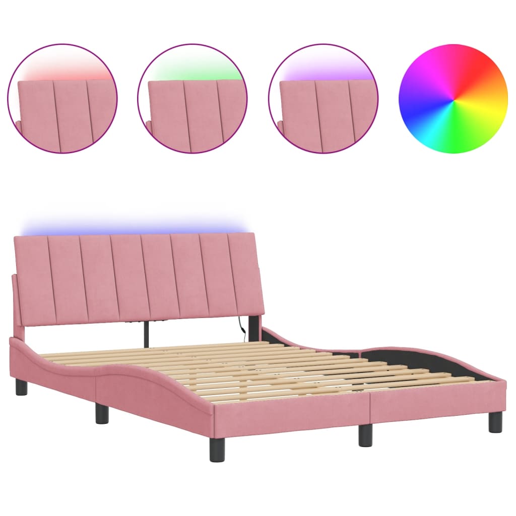 Bettgestell mit LED ohne Matratze "Hanko" Rosa 140x190 cm Samt