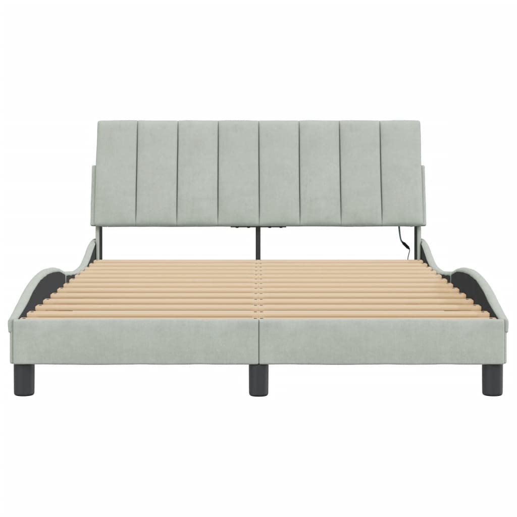 Bettgestell mit LED ohne Matratze "Hanko" Hellgrau 140x200 cm Samt