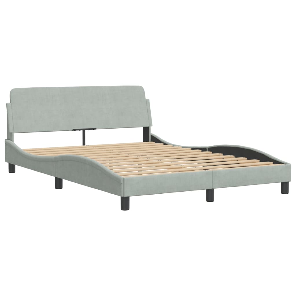 Bettgestell mit LED ohne Matratze "Hanko" Hellgrau 140x200 cm Samt