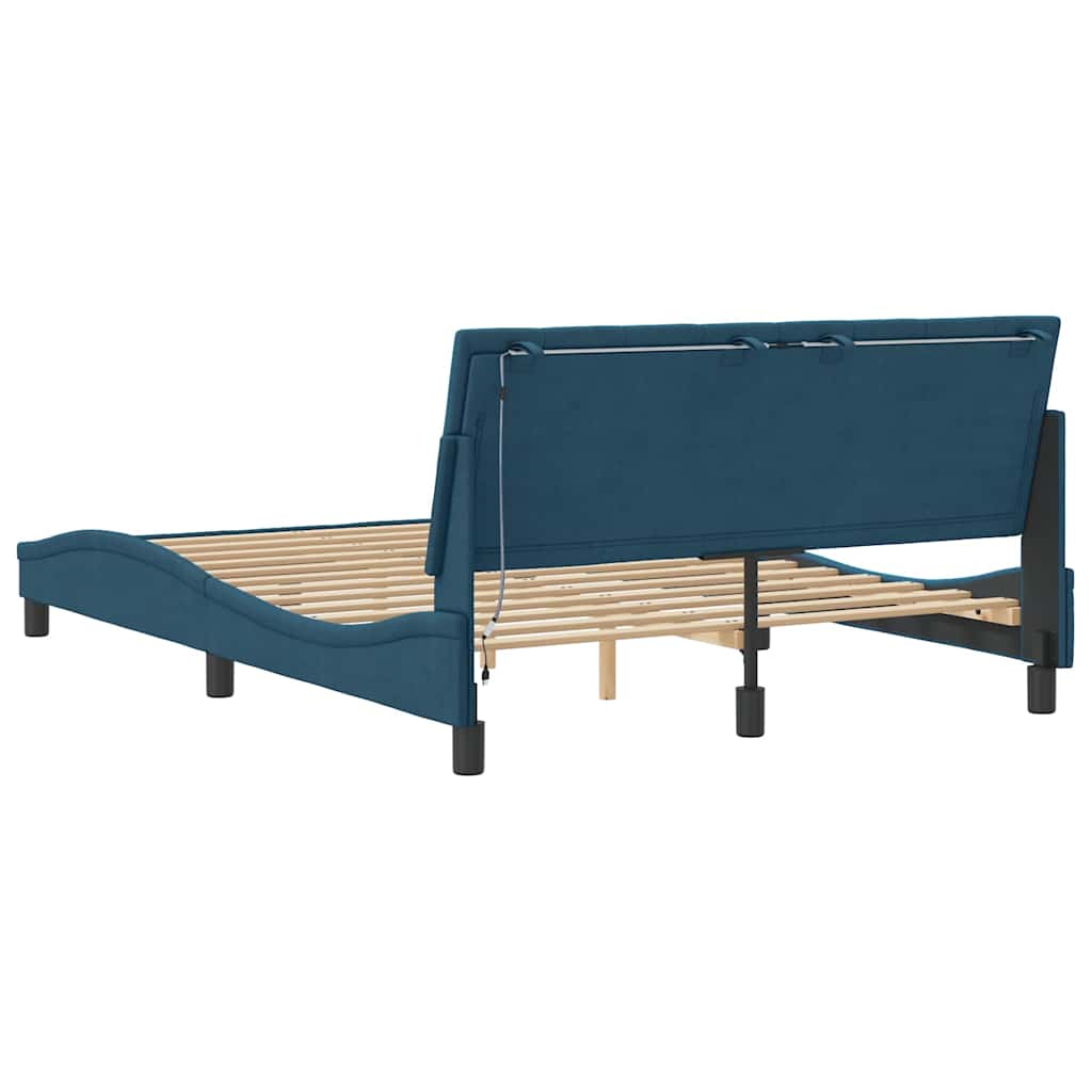 Bettgestell mit LED ohne Matratze "Hanko" Blau 140x200 cm Samt