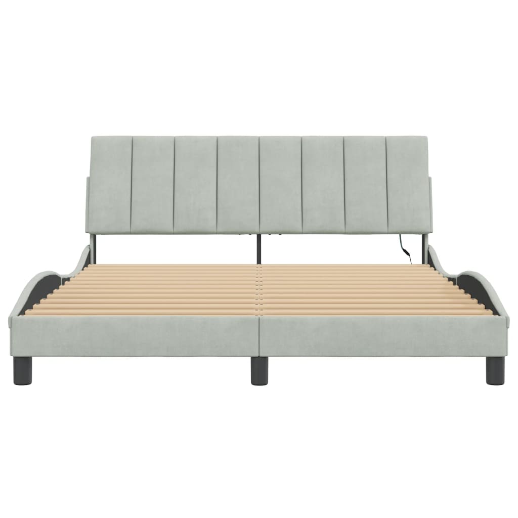 Bettgestell mit LED ohne Matratze "Hanko" Hellgrau 160x200 cm Samt