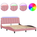 Bettgestell mit LED ohne Matratze "Hanko" Rosa 160x200 cm Samt