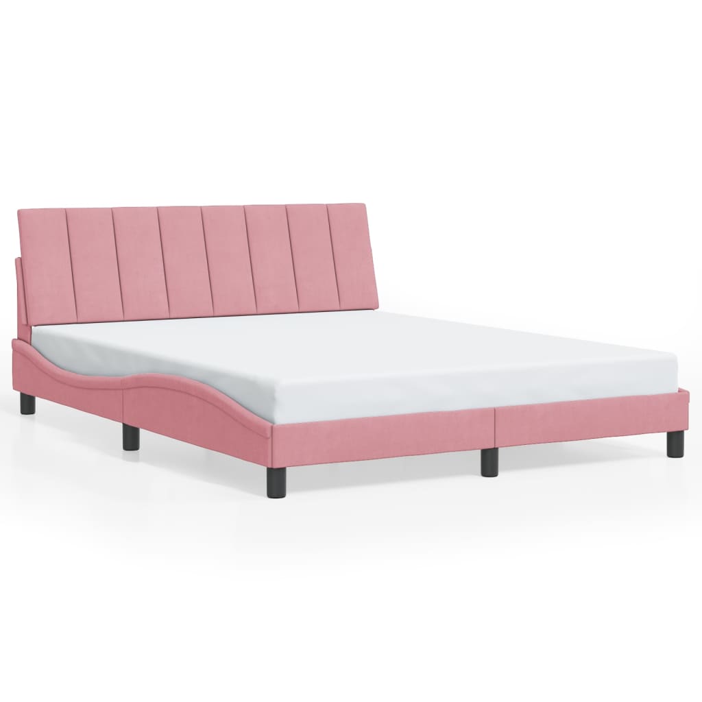 Bettgestell mit LED ohne Matratze "Hanko" Rosa 160x200 cm Samt