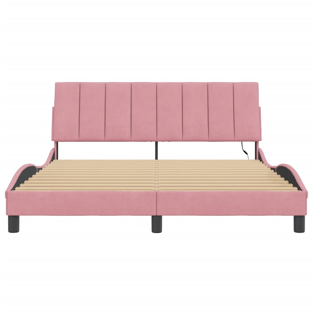 Bettgestell mit LED ohne Matratze "Hanko" Rosa 160x200 cm Samt