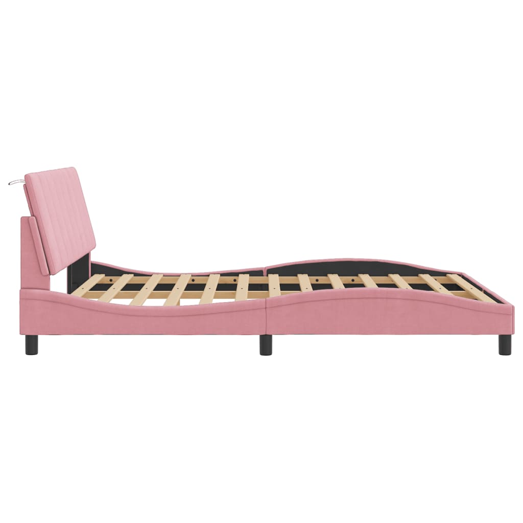 Bettgestell mit LED ohne Matratze "Hanko" Rosa 160x200 cm Samt
