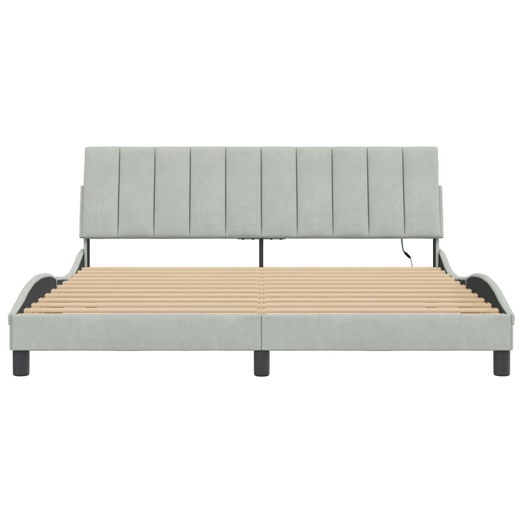 Bettgestell mit LED ohne Matratze "Hanko" Hellgrau 180x200 cm Samt