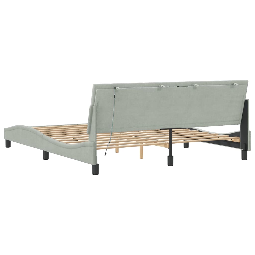Bettgestell mit LED ohne Matratze "Hanko" Hellgrau 180x200 cm Samt