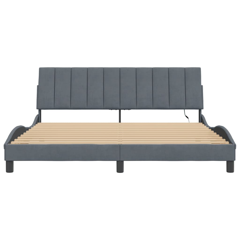 Bettgestell mit LED ohne Matratze "Hanko" Dunkelgrau 180x200 cm Samt