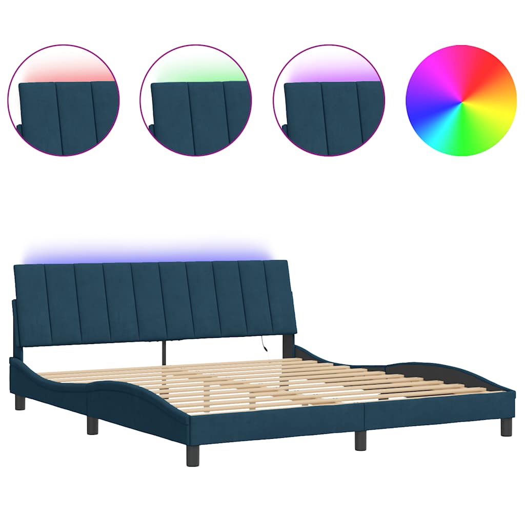 Bettgestell mit LED ohne Matratze "Hanko" Blau 180x200 cm Samt